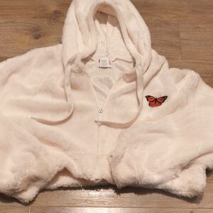 Kids Cream Hooded Jacket with Butterfly Accent